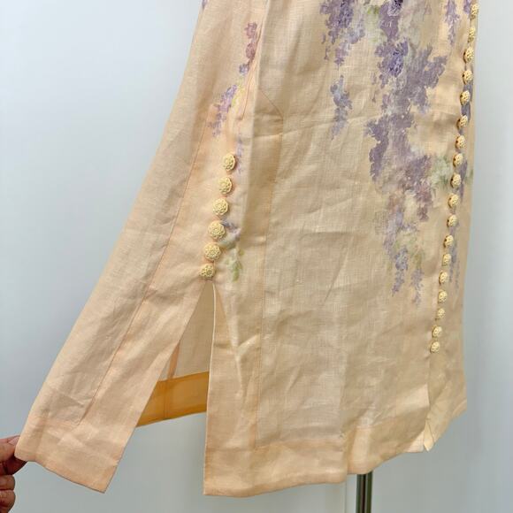 ZIMMERMANN Lyrical Buttoned Midi Dress Floral Print Linen 0 (US 4) NWT - Picture 9 of 16